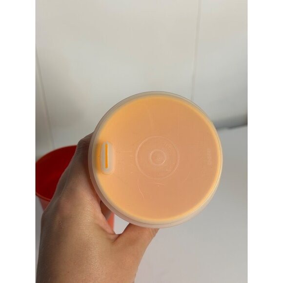 VTG Tupperware Mini Tumbler Set 2 Orange Yellow Cup w/ Lid Spout USA 80s Retro - Picture 5 of 8